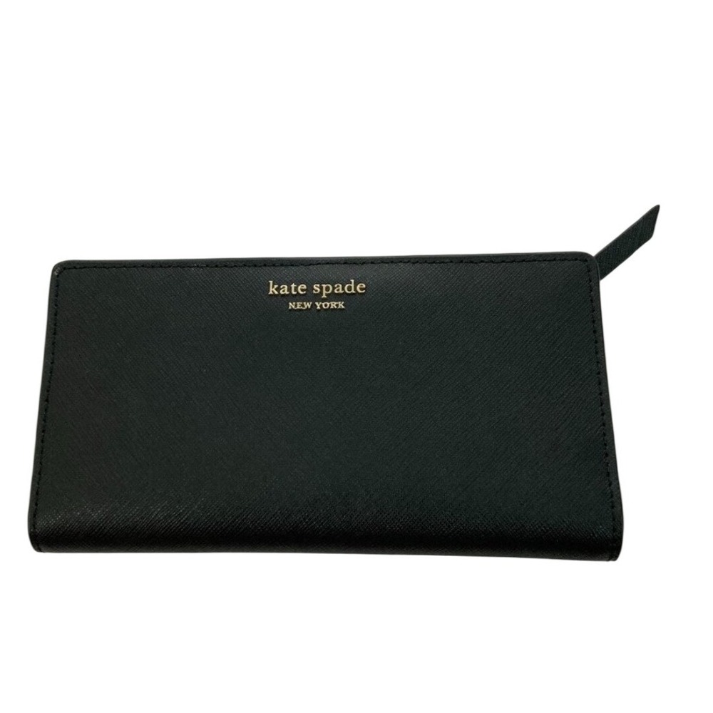 Kate Spade Bifold Wallet Women Black Saffiano Leather Slim Zip
